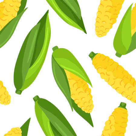 Ripe corn seamless pattern. Thanksgiving Day. Cartoon vector illustration.のイラスト素材