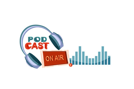 Podcast concept. Vector cartoon illustration consisting of headphones, sound waves.のイラスト素材