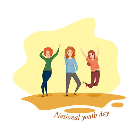 National Youth Day. Vector cartoon illustration of happy girlsのイラスト素材