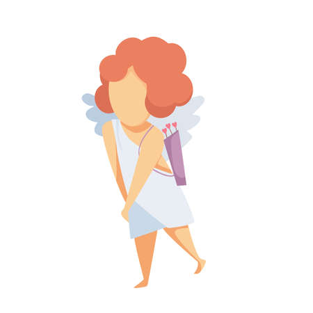 Embarrassed Amur baby. Soaring cupid with arrows. Romantic vector characterのイラスト素材