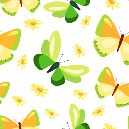 Seamless vector pattern with butterfly and flowers. Printing on wrapping paper, wallpaper, fabric,...