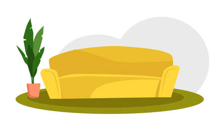 Soft cozy yellow sofa. vector cartoon illustration. The concept of home comfortのイラスト素材
