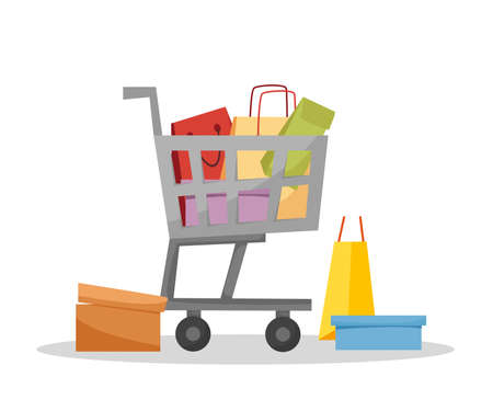 shopping cart. Vector cartoon illustration.のイラスト素材
