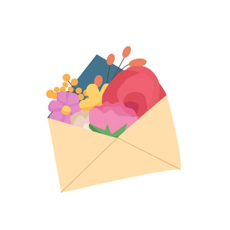 Envelope with flowers. Vector cartoon illustration. The concept of women's holidayのイラスト素材