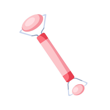 Roller for facial massage and Gua Sha. Natural Rose Quartz Stone Roller Anti-aging Skin Care Beauty Tool. vector illustrationのイラスト素材