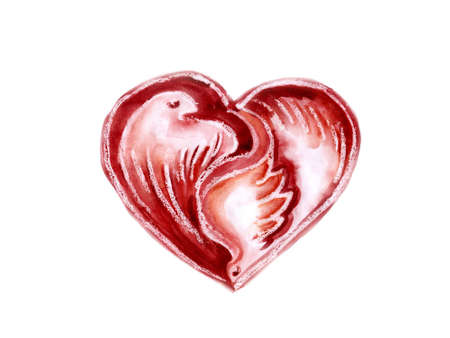 Watercolour heart with pigeonsの写真素材
