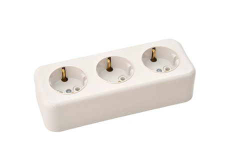 the white threefold socket isolated on a white background