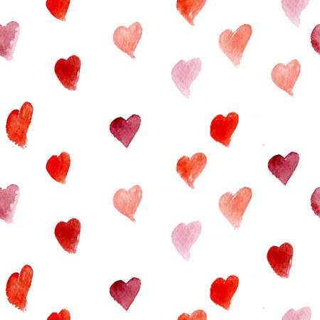 watercolor, repetition of hearts on a white backgroundの写真素材