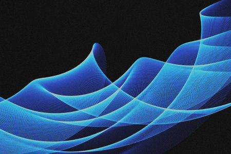 abstract blue waves on a black background - computer-generated imageの写真素材