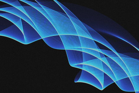 blue abstract waves on black background, computer generated abstract background, 3D renderの写真素材
