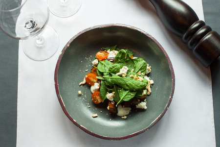 salad with eggplant and goat cheeseの写真素材