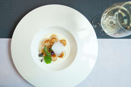 Sakhalin scallops with truffle sauceの写真素材
