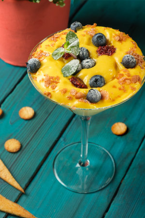 Tropical fruit smoothie with papaya, pineapple and mango