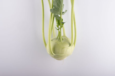 fresh kohlrabi, close-up isolated on white backgroundの写真素材