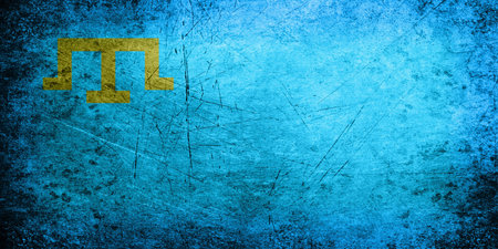 Flag Crimean Tatars is a colour blue with yellow emblema Tarak-tamga at the top left corner.First time been adopted by Qurultay in 1917 year, after the February revolution in Russia.Since 2010, June 26 is celebrated as the day of the Crimean Tatar flag.の写真素材