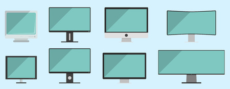 Set of monitors on stands in flat styleのイラスト素材