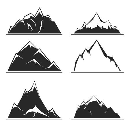 Contour illustration of mountains. Set of six images. Black-and-whiteのイラスト素材