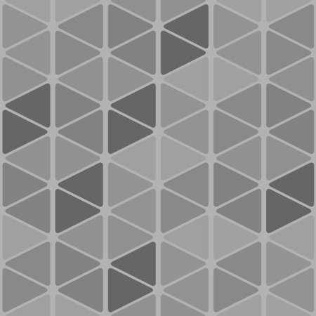 Seamless pattern of rounded triangles forming cubes. Grayscale background