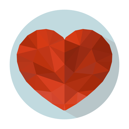 Red heart in style low-poly on a blue background in white frame. Broken Loveのイラスト素材