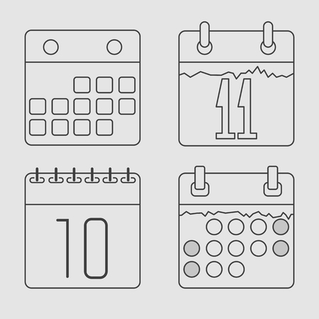 A set of simple calendars. Month, date. 4 different calendars.Dark lines on a light gray background.のイラスト素材