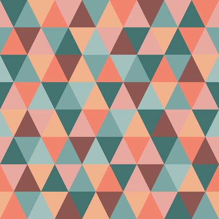 Seamless mosaic pattern of  triangles. Warm pastel colors. Repeating background.  Orange, pink, brown, turquoiseのイラスト素材