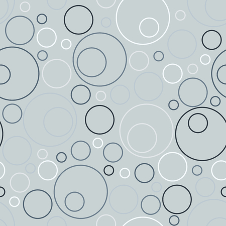 Empty circles of different sizes. Concentric circles. Seamless geometric pattern. Simple shapes. Abstract background. Contour of circles, without fill. Cold colorsのイラスト素材