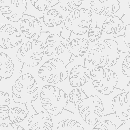 Seamless floral pattern. Broad palm leaves. The contours of the leaves. Light gray on white. Calm floral backgroundのイラスト素材