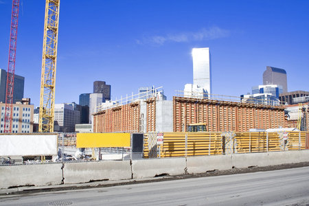 New construction in Downtown city center and modern corporate architecture 