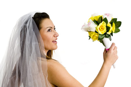 Beautiful young bride isolated on white backgroundの写真素材