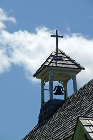 Church steeple with crossの写真素材