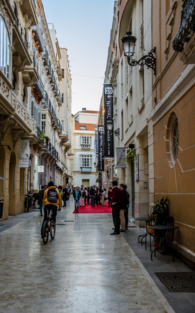 Malaga, Spain - March 17 2017: A street in Malaga during the Malaga Spanish Film Festivalのeditorial素材