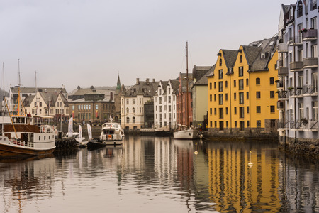 Ãlesund, Norway - August 7 2018: Downtown Ãlesund (Alesund) and the inner harborのeditorial素材