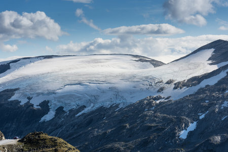 Glacier ice on a mountain peak, in Norwayの写真素材
