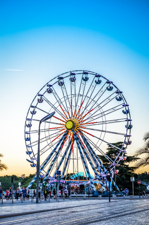 Tours, France - July 23 2016: Ferris wheel in Tours, France, at sunsetのeditorial素材