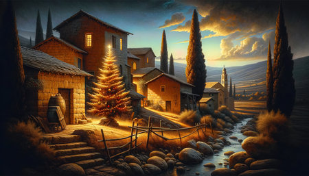 Christmas tree in a Mediterranean villageの素材