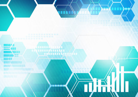 Digital conceptual gradiented image hexagon striped business technology background with arrow and...
