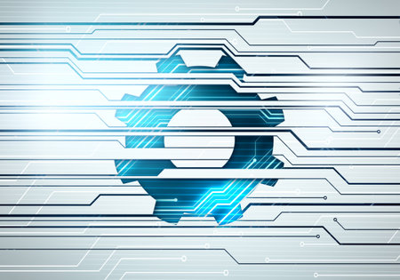  Abstract digital image work gear icon picture concept on circuit microchip backgroundの写真素材