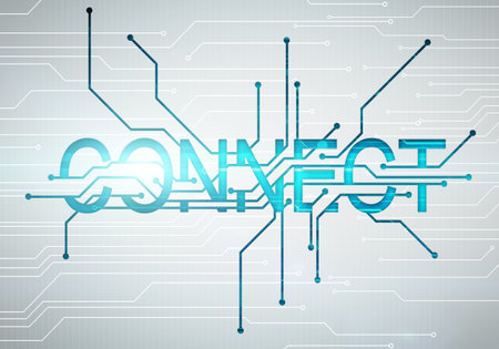  Abstract digital image connect word concept on circuit microchip background
