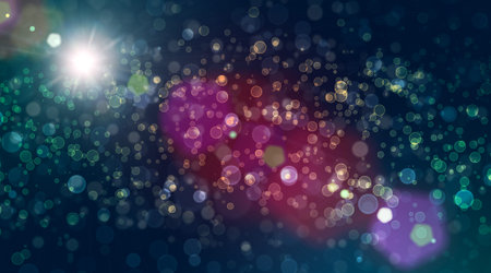 Abstract background with beautiful sun in space with colorful bokeh. Beautyful backdrop for graphic...