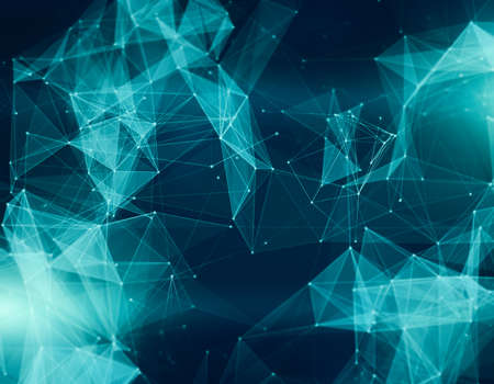 Abstract polygonal turquose space low poly network background. Connecting dots and lines in triangles structure. Illustration for branding, science, wallpaper, graphic design. Crystal cellの写真素材