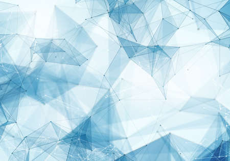 Abstract polygonal light blue space low poly background. Connecting dots and lines in triangles structure. Illustration for branding, science, wallpaper, graphic design. Crystal cell, networkの写真素材