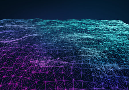 Abstract polygonal colorful gradient low poly background. Connecting dots and lines in triangles structure. Illustration for branding, technology, science, wallpaper, graphic design. Network, crystal cellの写真素材