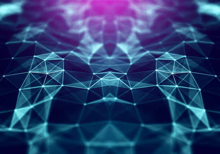 Abstract polygonal space low poly background. Connecting dots and lines in triangles structure. 3d rendering illustration for branding, science, graphic design.の写真素材