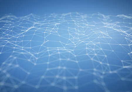 Abstract light blue polygonal terrain relief low poly background. Connecting dots and lines in triangles structure. Illustration for branding, science, wallpaper, graphic design.の写真素材