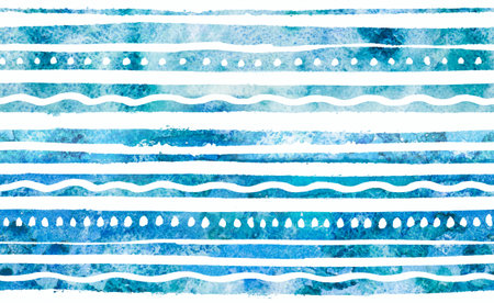 Watercolor background. 2d hand drawn seamless pattern with colorful stripes, dots and waves....