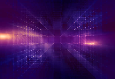 Bright violet background with transparency cubic wireframe.の写真素材
