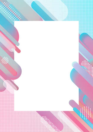 Abstract pink blue frame with beautiful liquid fluid moving towards. Contemporary poster frame template with isolated white copy space for posters, flyers, brochures.の写真素材