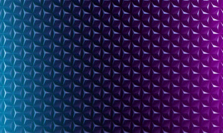 3d rendering illustration of triangular wall. Colored low poly pyramid pattern with blue and purple highlight and reflection. Glamor Art deco style decoration.の写真素材