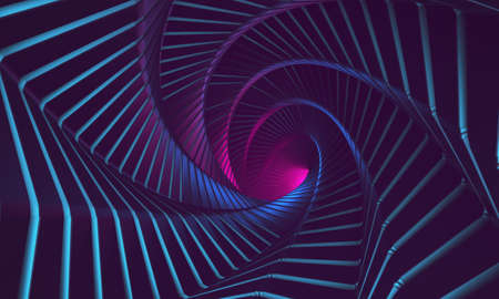 3d-rendering ultra violet tunnel in the style of the 80s. Abstract colorful swirl. Spiral texture for graphic design, commercial.の写真素材
