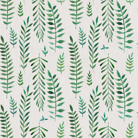 2d hand drawn watercolor seamless background. Colorful olives and lauris branches, leaves on vintage paper background. Botanical elements. Pattern for textile, wrapping, branding, wedding invitations.の写真素材